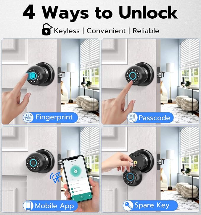 Anweller Smart Door Knob with Lock, Fingerprint Code Keypad Keyless Entry - Image 2