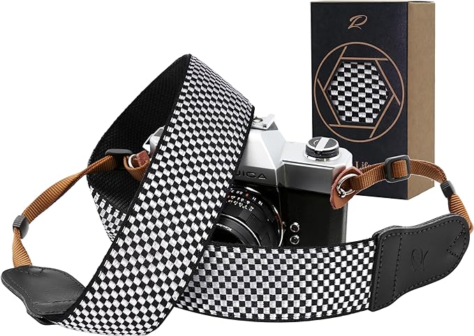 Padwa Lifestyle Black and White Fine Plaid Camera Strap by PadwaLifestyleCameraStrap
