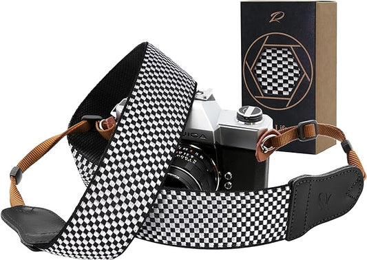 Padwa Lifestyle Black and White Fine Plaid Camera Strap by PadwaLifestyleCameraStrap