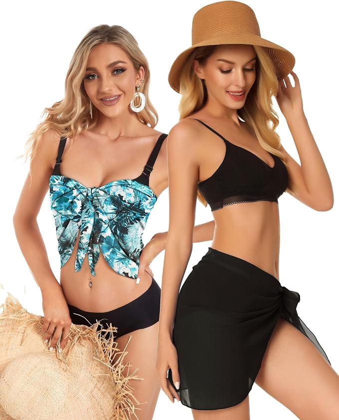 CHICGAL 2 Pieces Women Beach Sarong Bathing Suit Wrap Skirt Sheer Bikini - Image 4