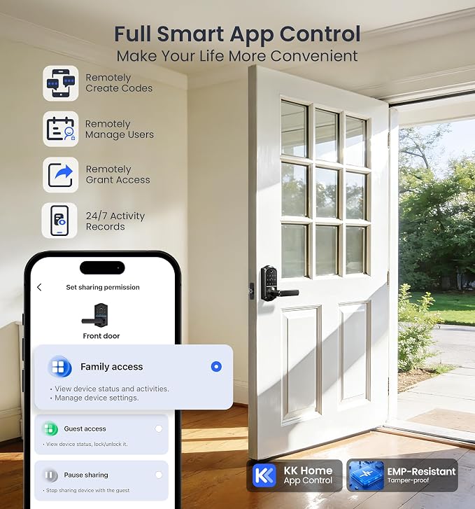 Veise VE019 Fingerprint Smart Lever Lock, App Control, Keyless Entry Door Lock - Image 2