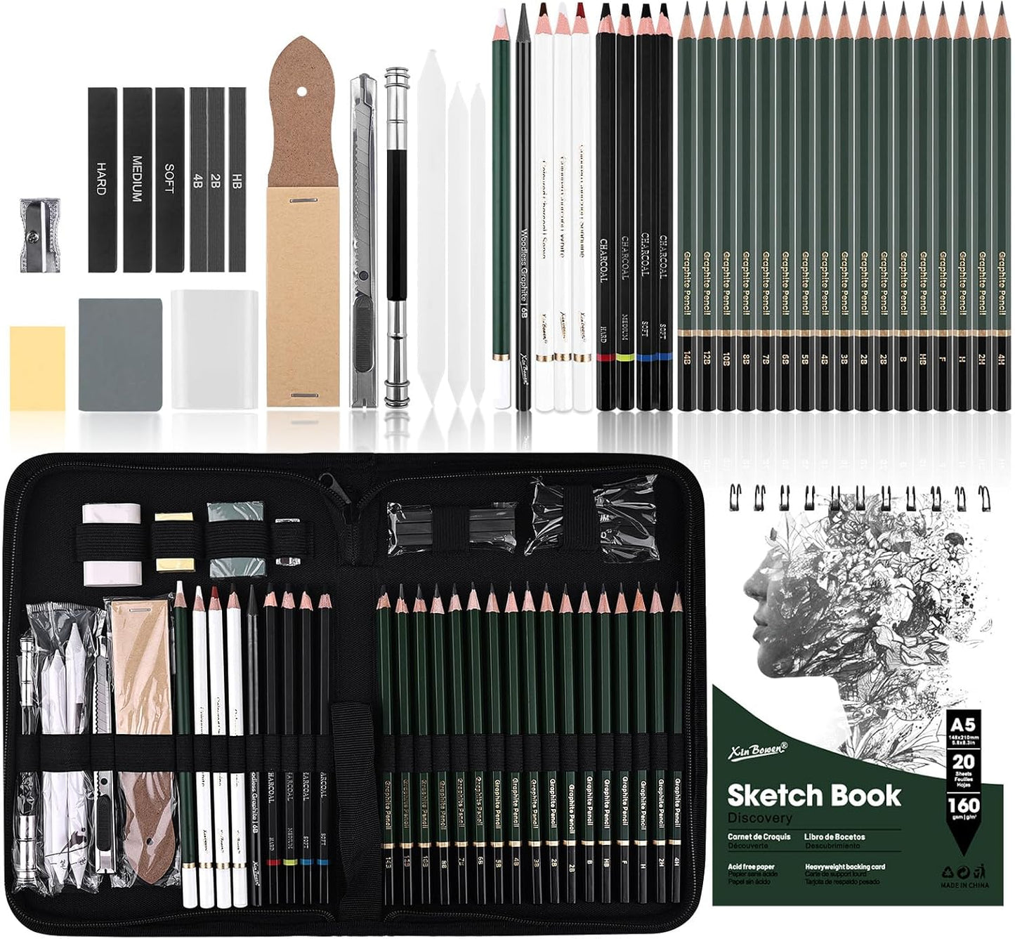 43 Pack Sketch Pencils for Drawing Charcoal Pencil Sketching Set with Sketchbook, Pencils, Charcoal, Graphite and More for Artists, Professionals or Beginners