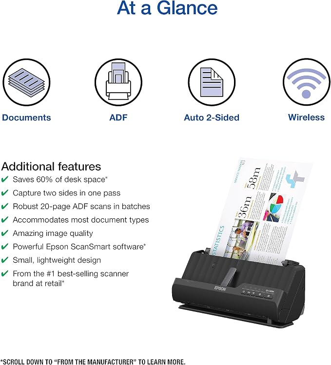 Epson Workforce ES-C320W Wireless Compact Desktop Document Scanner - Image 3