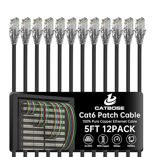 5 Feet Cat6 Patch Cables, Solid Pure Copper Patch Cord, Cat 6 Ethernet Cable by CatBose