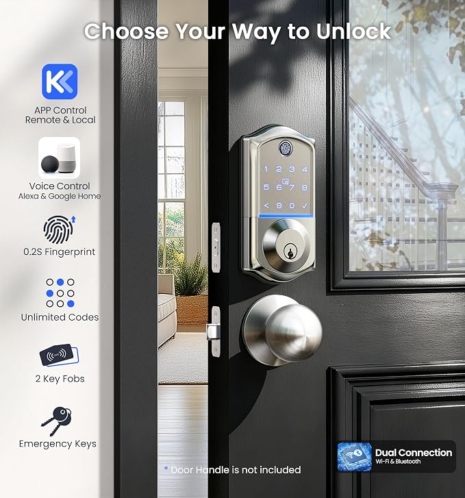 Veise VE017G Wi-Fi Keyless Entry Door Lock, App Remote & Voice Control - Image 2