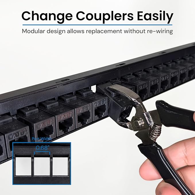 ICC CAT6A Feed-Through Patch Panel, 24 Port, 1U Rackmount, RJ45 Ethernet Patch - Image 4