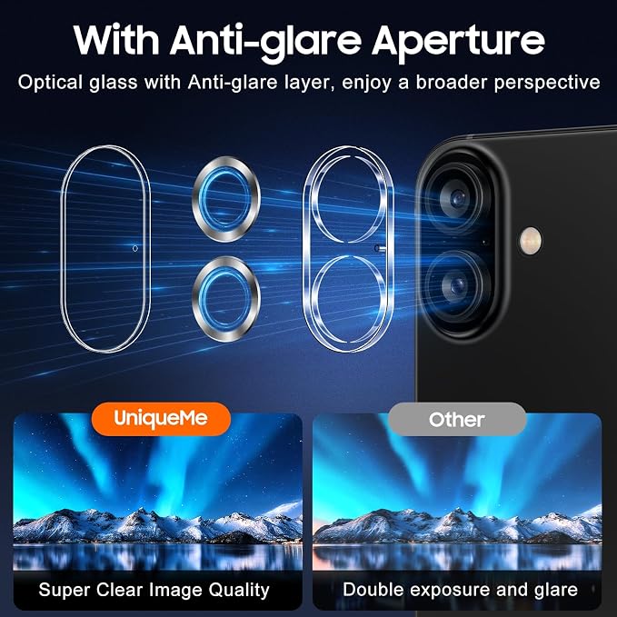 UniqueMe for 3 Pack iPhone 16 / iPhone 16 Plus/iPhone 17 Camera Lens Protector - Image 3