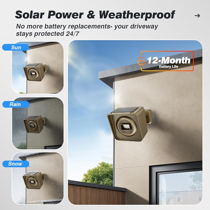 Solar Driveway Alarm Wireless Outside 1/2 Mile Long Range, 3 Sensitivity & - Image 4