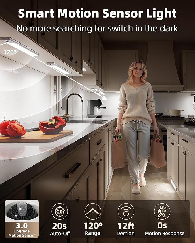 EZVALO 5-Pack Under Cabinet Lighting, 3300mAh Rechargeable Motion Sensor Light - Image 4