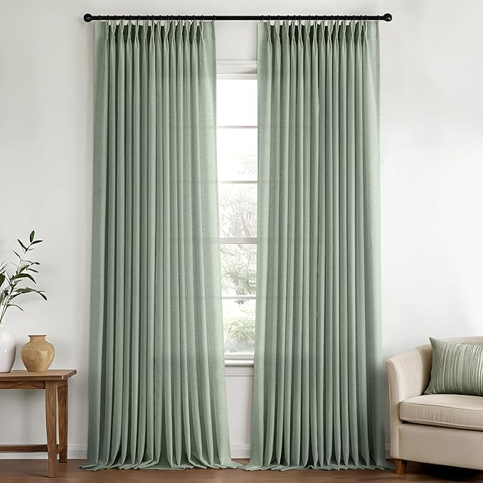 Memory Trained Pinch Pleated Curtains 96 Inches Long, Viral Linen Pinch Pleat by ANRODUO