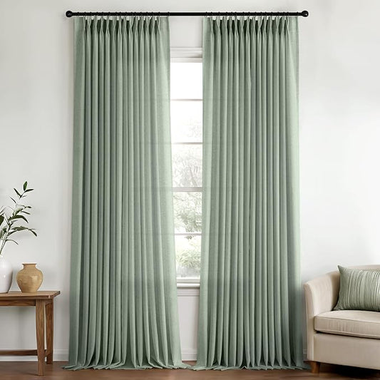 Memory Trained Pinch Pleated Curtains 108 Inches Long, Viral Linen Pinch Pleat by ANRODUO