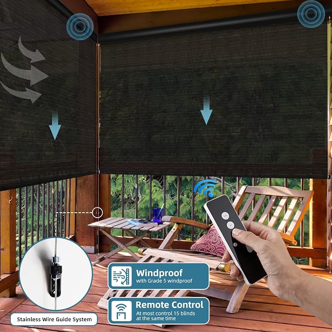SmartWings Motorized Sun Shades Outdoor Patio Smart Blinds Remote Control Roll - Image 2