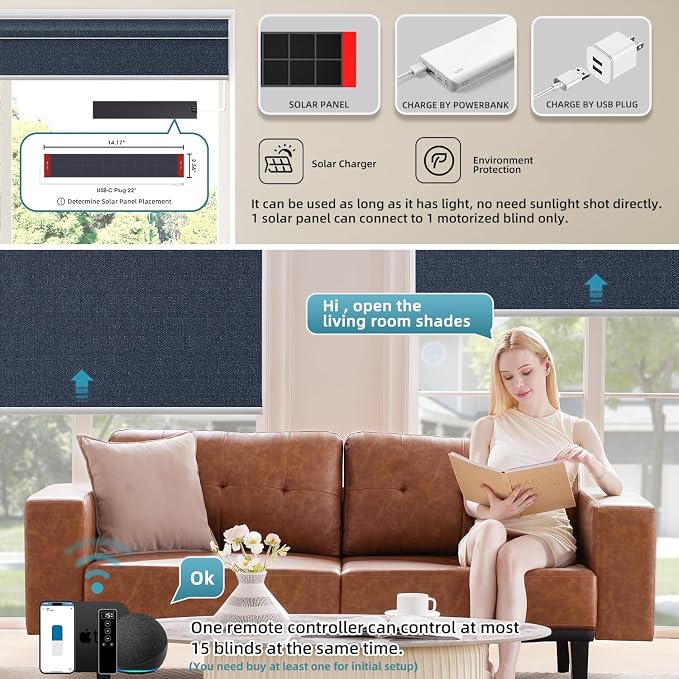 SmartWings Motorized 100% Blackout Shades Blinds, Custom Size, Cordless Window - Image 2