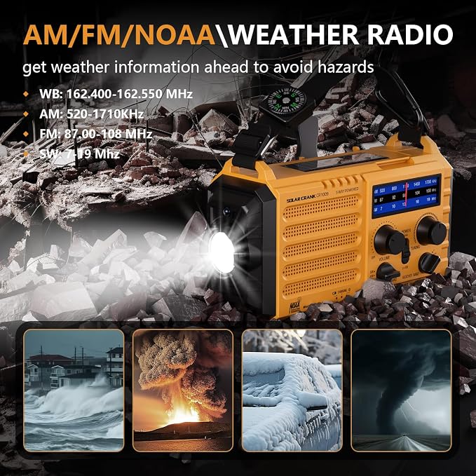 Emergency Weather Radio, 5 Ways Powered Crank Solar Radio, Portable - Image 8
