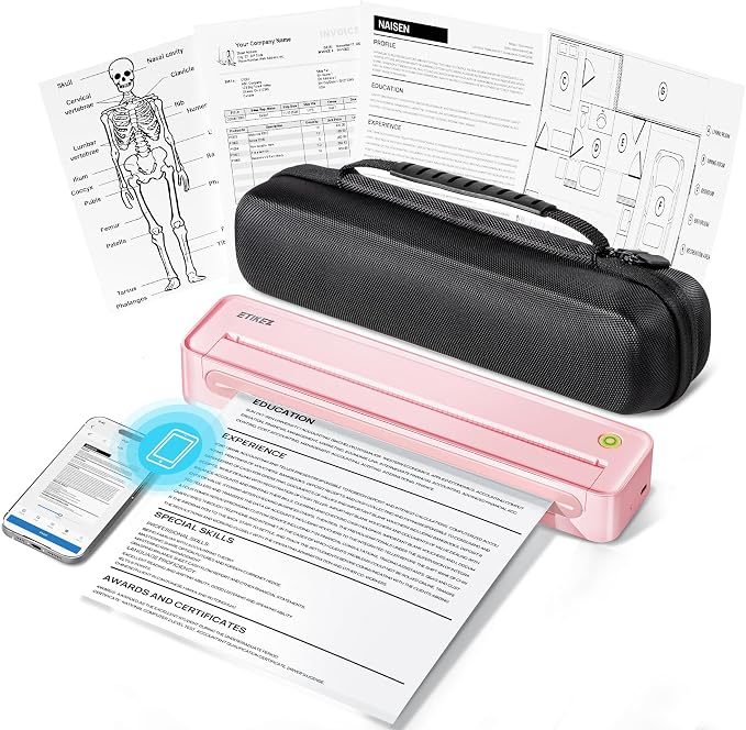 D90E Inkless Portable Printer for Travel, Supports 8.5 x 11 Inch Thermal Paper by ETIKEZ