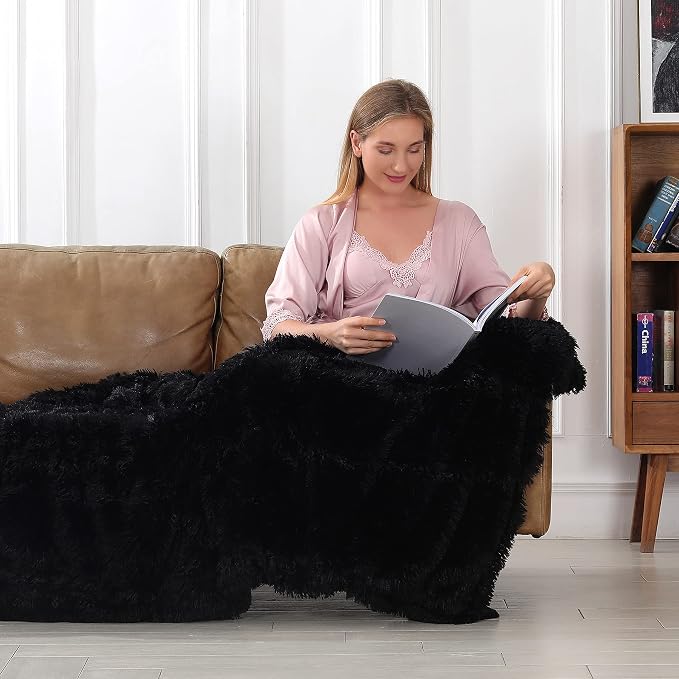 Tuddrom Decorative Extra Soft Faux Fur Throw Blanket 50" x 60", Reversible - Image 3