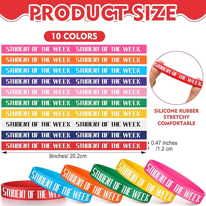 100 Pcs Student of the Week Silicone Wristbands 10 Assorted Color Reward Rubber - Image 2