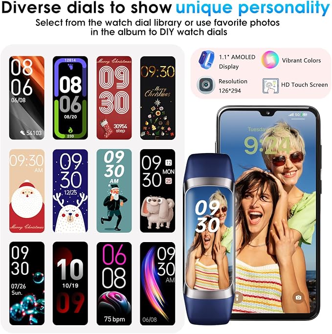 Fitness Tracker, 24/7 Heart Rate Blood Oxygen Blood Pressure Body Temp Monitor - Image 6
