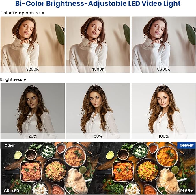 NEEWER 2 Pack Bi Color 660 LED Video Light and Stand Kit: 3200-5600K CRI 96+ - Image 6