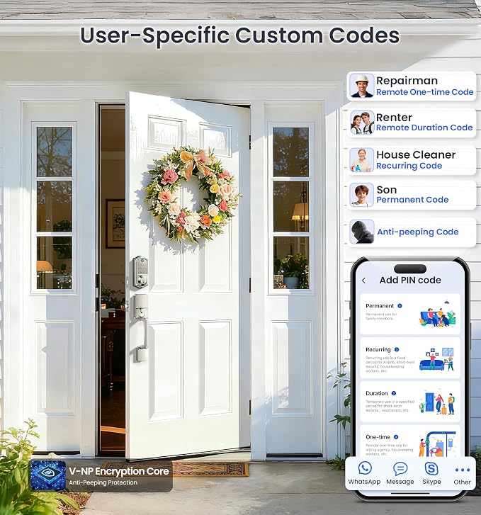 Veise VE017-D Smart Fingerprint Front Door Lock Set, App Control, 8-in-1 - Image 4