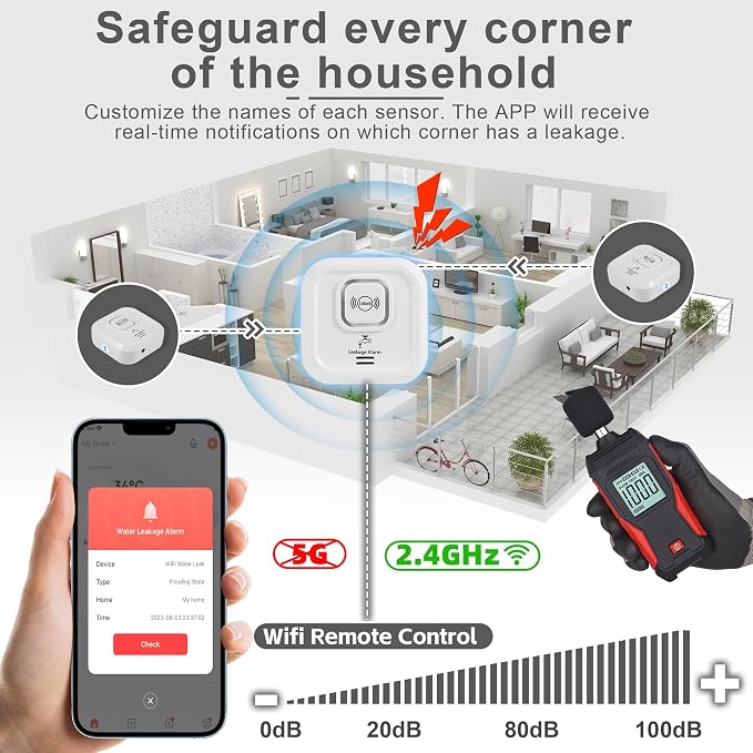 WiFi Water Leak Detectors 100dB Smart Water Sensor Alarm - Image 3