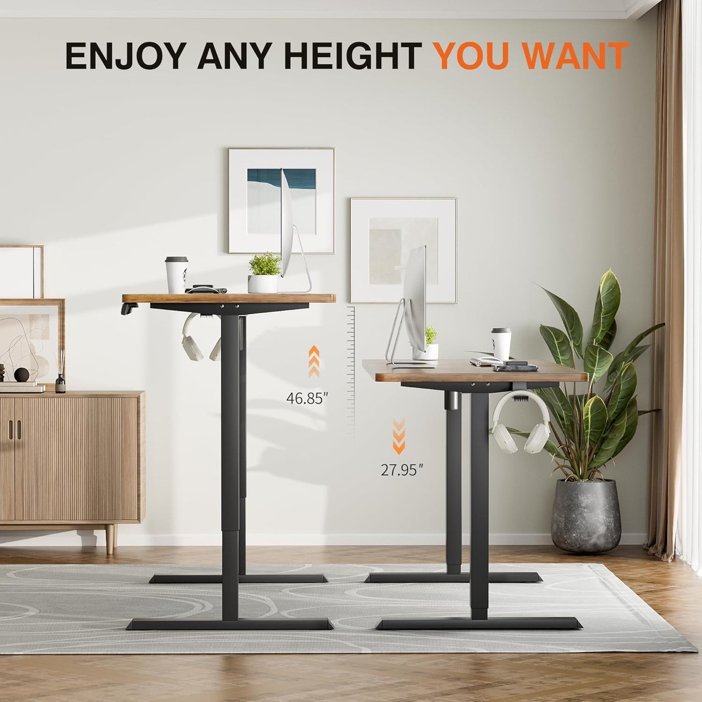 Furmax Electric Standing Desk, 55 x 24 Inches Height Adjustable Desk with Removable Casters, Home Office Computer Desk (Brown)