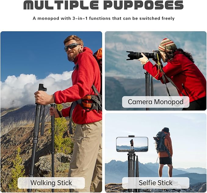 TONYBOO 68.5” Aluminum Camera Monopod, Lightweight & Portable, 5-Section Travel - Image 7