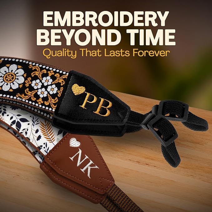 Art Tribute Personalized Camera Strap Brown White Flowers - Image 5