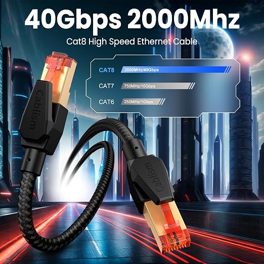 Cat 8 Ethernet Cable 60 FT, Heavy Duty High Speed LAN Network Cable RJ45 40Gbps - Image 2