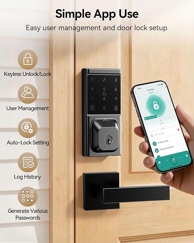 Smart Deadbolt Lock with 2 Lever Handles, Keyless Entry Door Lock Set, - Image 4