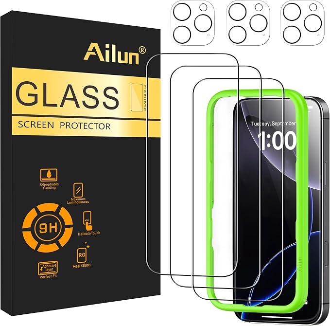 Ailun 3 Pack Screen Protector for iPhone 16 Pro + 3 Pack Camera Lens Protector by Ailun