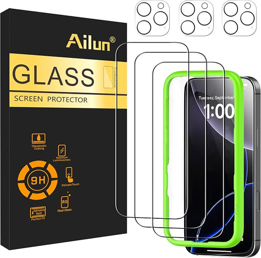 Ailun 3 Pack Screen Protector for iPhone 16 Pro + 3 Pack Camera Lens Protector by Ailun