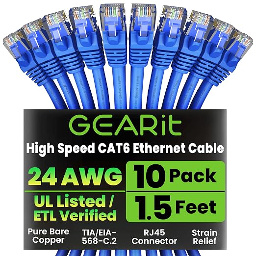 GEARit Cat 6 Ethernet Patch Cable 1.5 ft Blue by GEARit