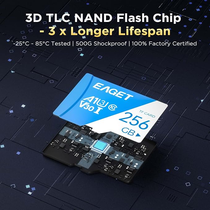 EAGET 1-Pack 256GB TF Memory Card Up to 100MB/s Read 70MB/s Write - Image 4