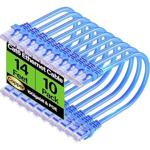 Cat6 Ethernet Cable 10Gbps 14 ft, UTP Ethernet Cable Cat 6, Flexible Bare by Unknown