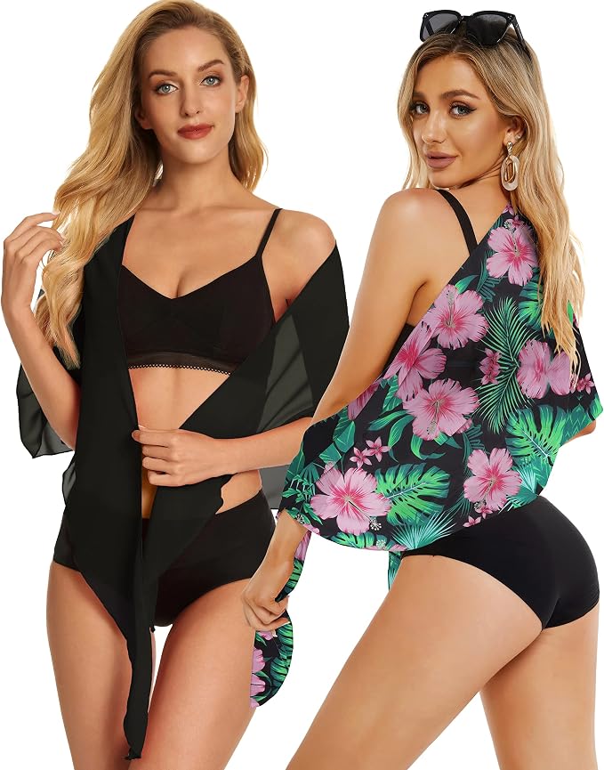 CHICGAL 2 Pieces Women Beach Sarong Bathing Suit Wrap Skirt Sheer Bikini - Image 2