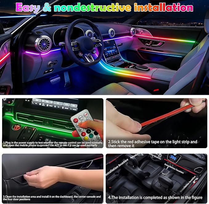 RGB-IC Car Led Strip Lights, Interior Car Lights, App and Remote Control - Image 4