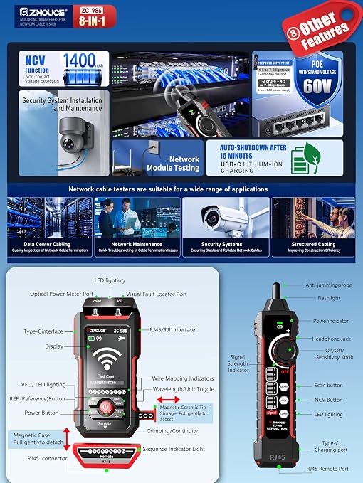 Network Cable Tester with Optical Power Meter, Ethernet Cable Tester Test - Image 8