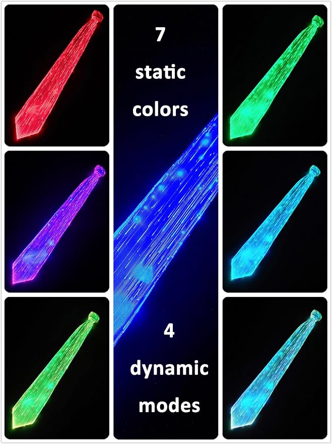 LED Neck Ties for Men Party Fiber Optic Light Up Necktie Bar Rave Funny Glow - Image 2