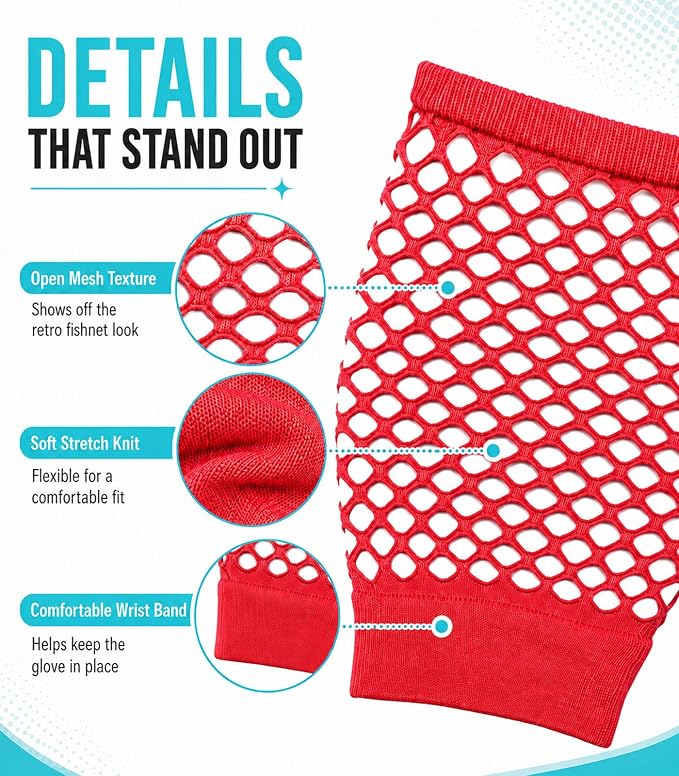Seeksmile Women's Girls 80's Theme Party Emo Fingerless Arm Fishnet Gloves - Image 5