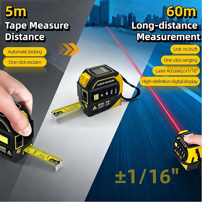4-in-1 Laser Tape Measure with Level, 16Ft Ruler, 197Ft Laser | Almighty - Image 3