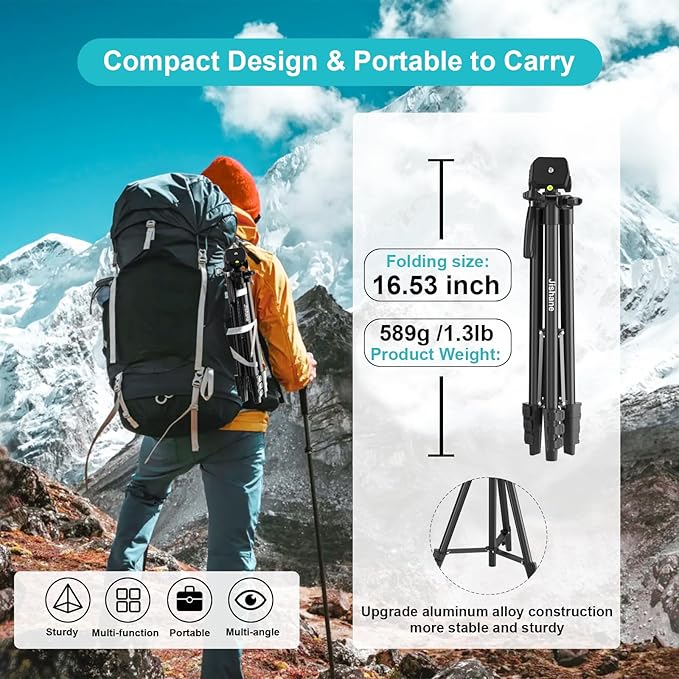 71" Camera Tripod, Versatile Cell Phone Tripod - Image 5