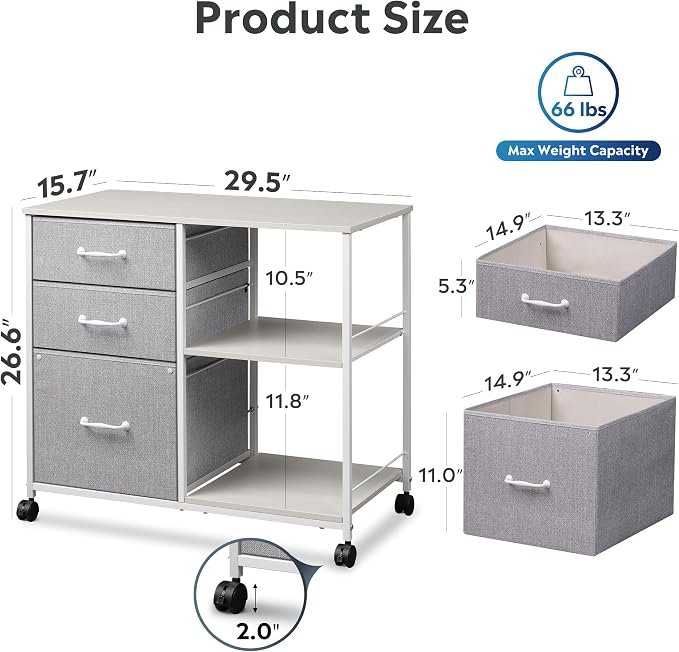 DEVAISE 3 Drawer Mobile File Cabinet, Rolling Printer Stand - Image 3