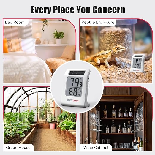 BaldrTherm Digital Thermometer and Humidity Meter, Solar-Powered 2.2" Indoor - Image 8