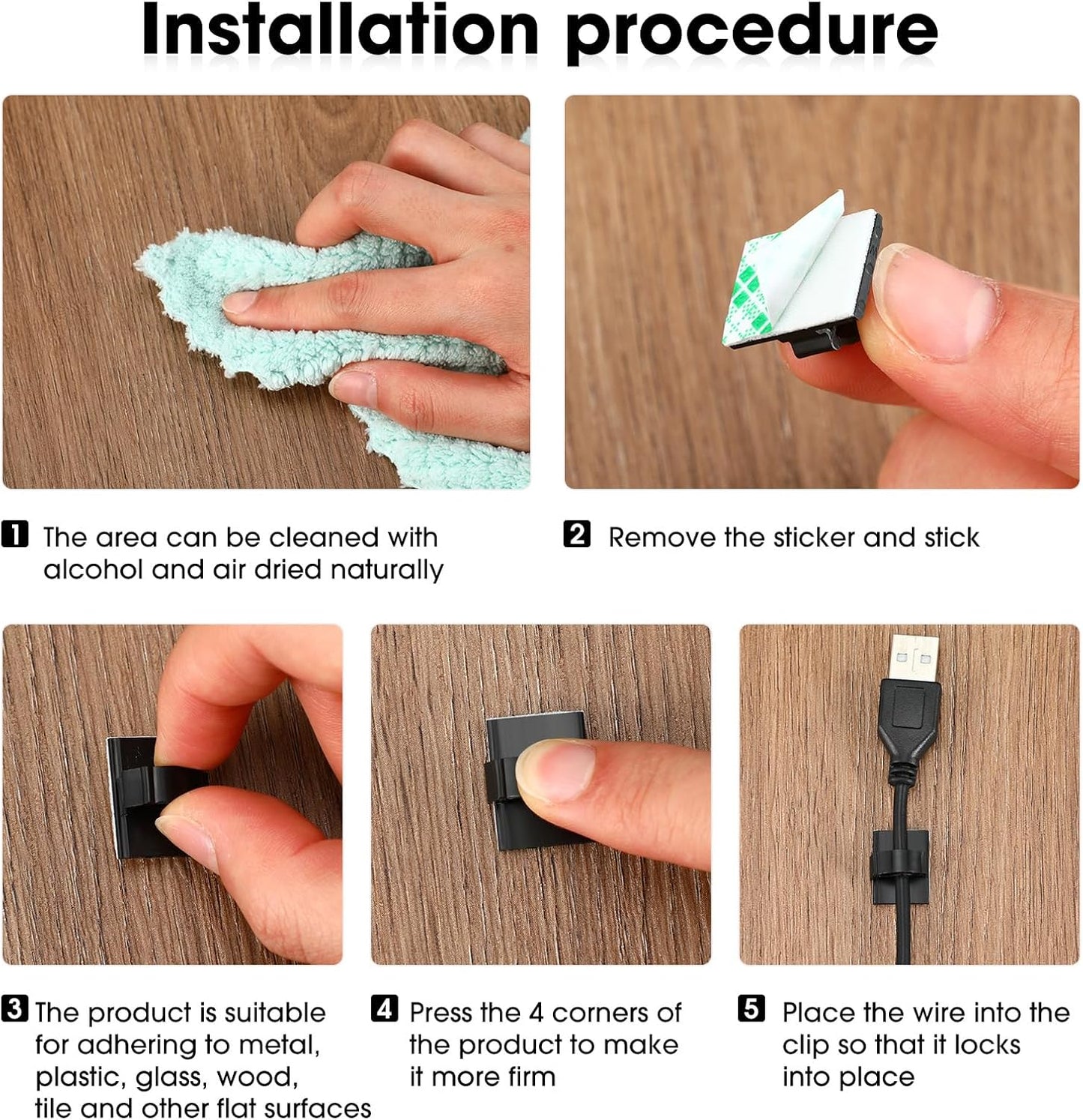 EBOOT 200 Pieces Adhesive Cable Clips Wire Clips Cable Wire Management Wire Cable Holder Clamps Cable Tie Holder for Car, Office and Home