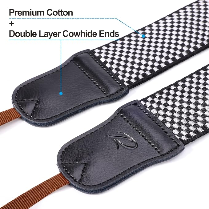Padwa Lifestyle Black and White Fine Plaid Camera Strap - Image 2