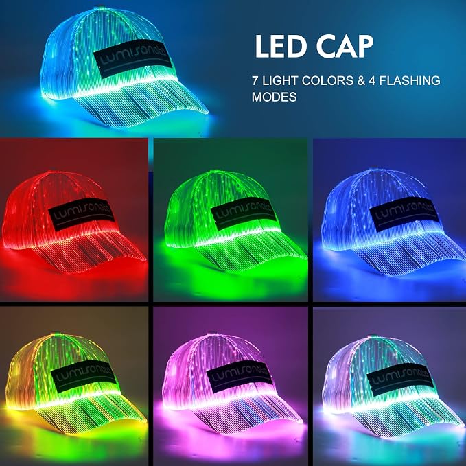 lumisonata LED Cap Fiber Optic Hat EDM Baseball Caps Light Up 7 Colors Glowing - Image 2