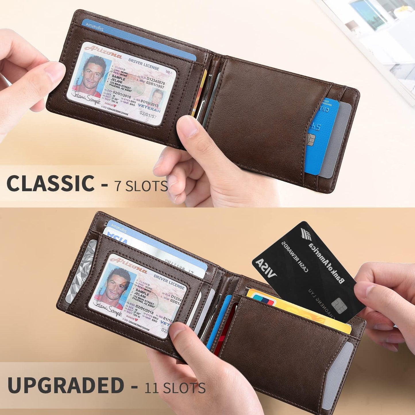 Slim Money Clip Wallets for Men RFID Blocking 11 Card Holder Minimalist Small Thin Carbon Leather Bifold Mens Front Pocket Wallet Gift Box