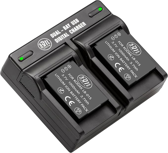 BM Premium 2 Pack of LB-015 Batteries and Dual Bay Battery Charger by BMPremium