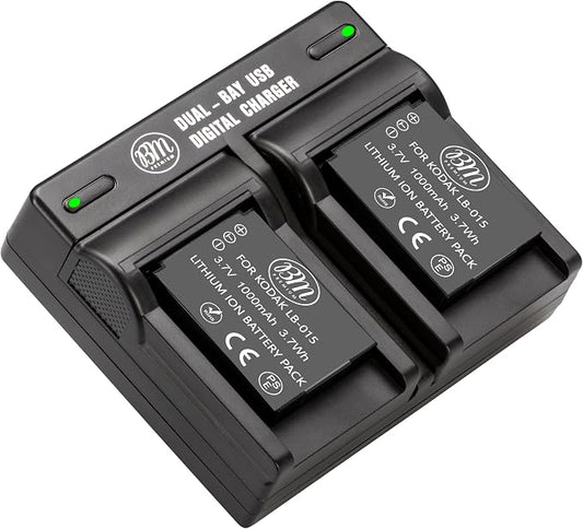 BM Premium 2 Pack of LB-015 Batteries and Dual Bay Battery Charger by BMPremium